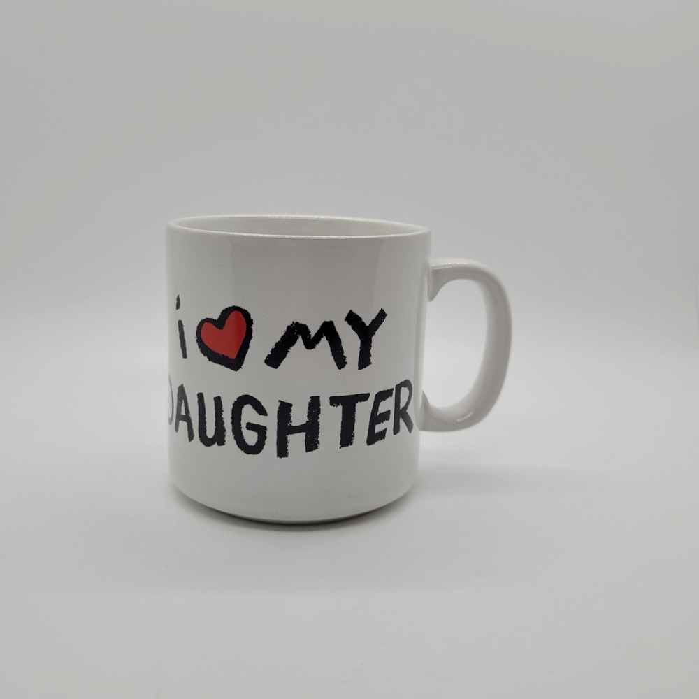Vintage Russ Berrie I Love My Daughter Ceramic Coffee Mug White Red Heart